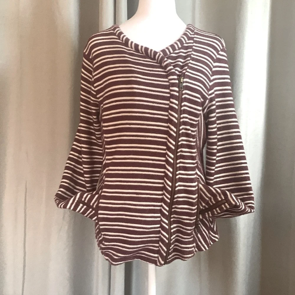 Lucky Brand Striped Jacket With Asymmetrical Zipper Size Medium - Picture 6 of 14